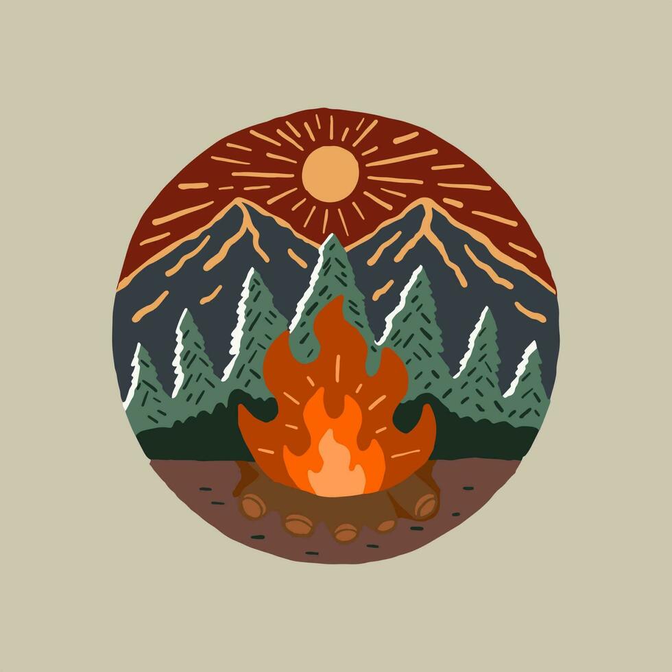 Stay warm on nature with bonfire camp design for badge, sticker, patch, t shirt design, etc vector