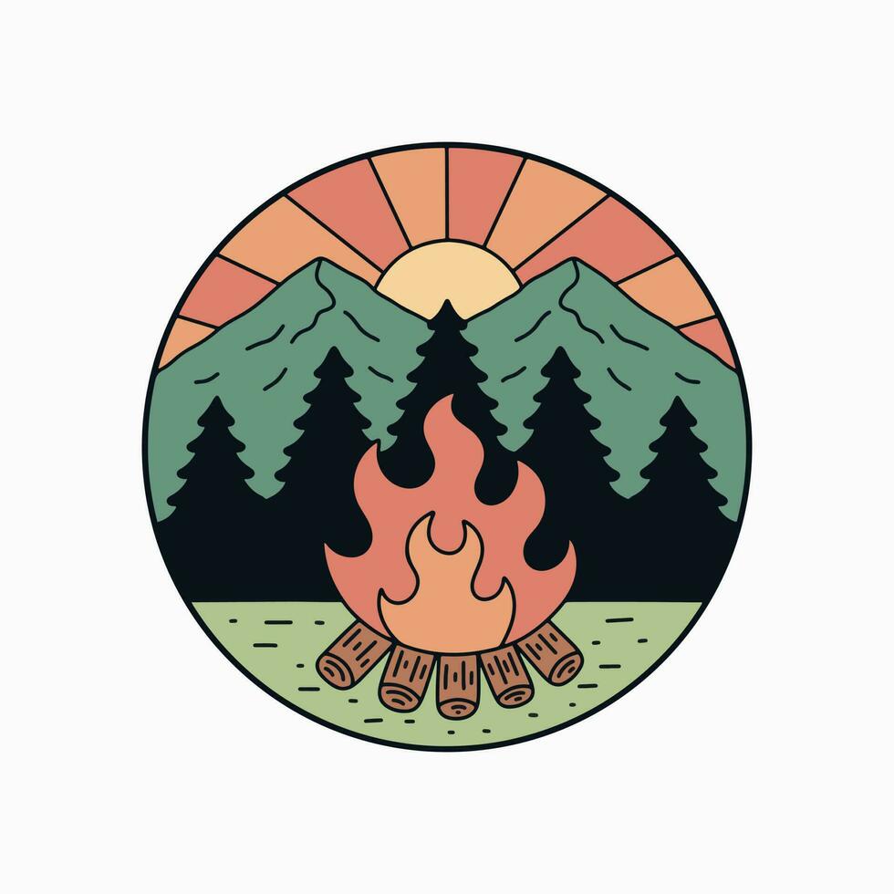 Stay warm on nature with bonfire camp design for badge, sticker, patch, t shirt design, etc vector