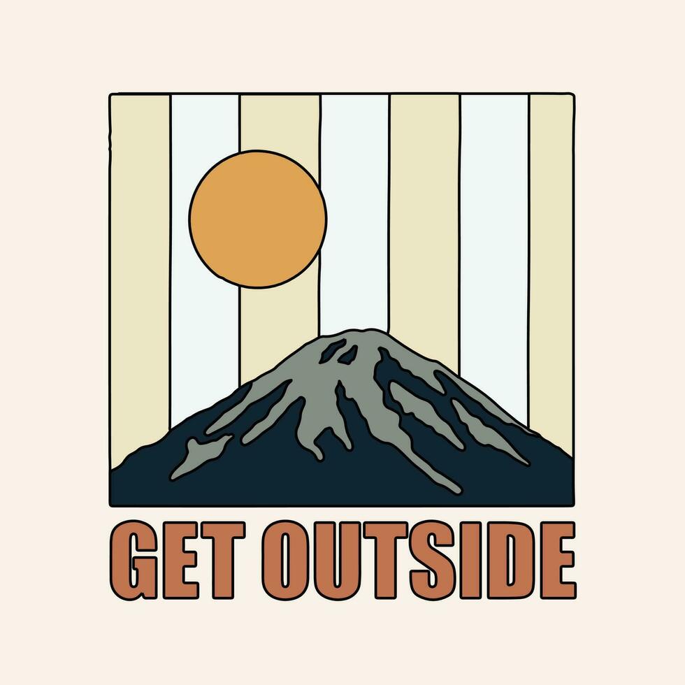 Get outside big mountain and sun badge t shirt vector illustration