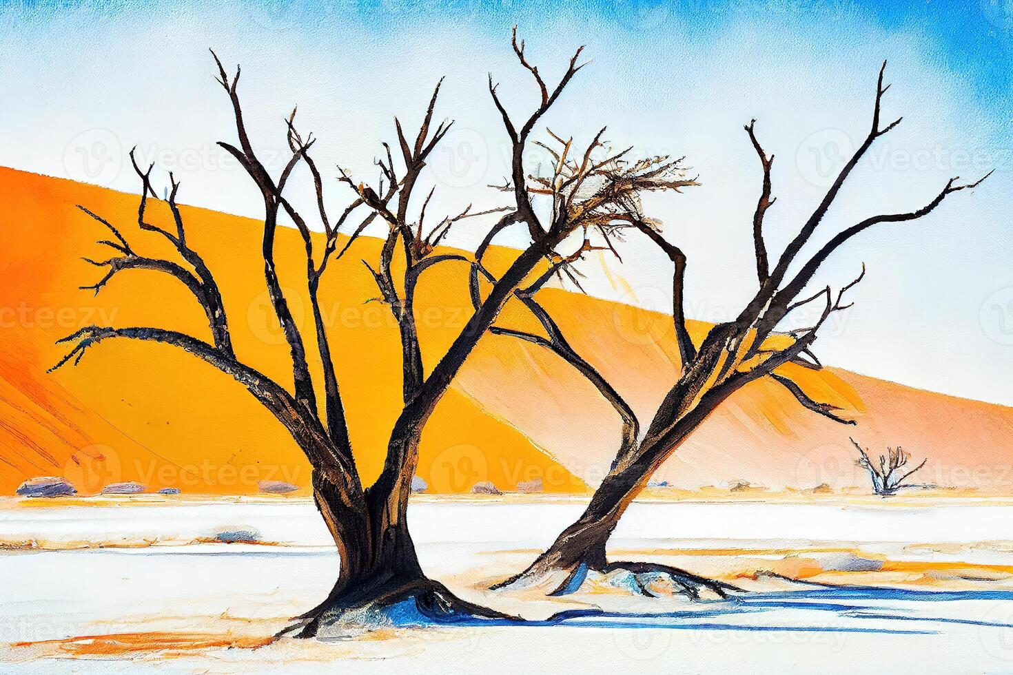 Dried trees in Namib desert. Landscape photography. photo