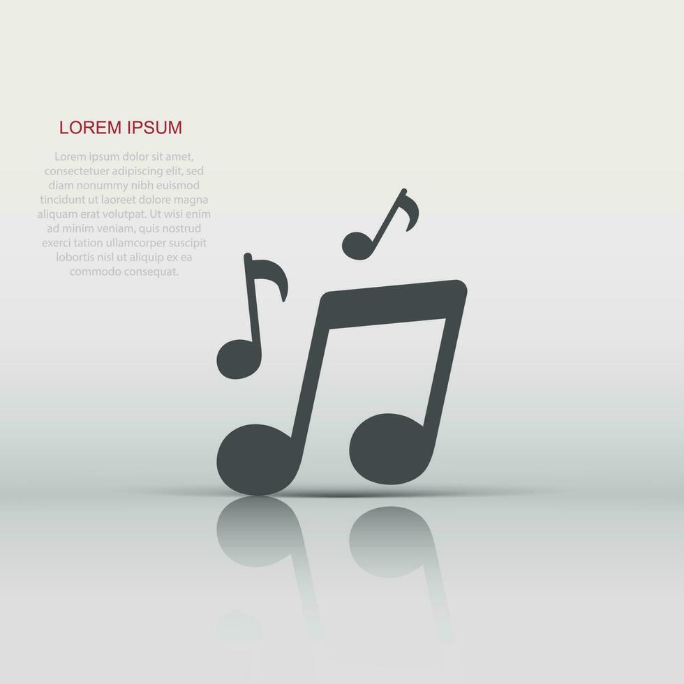 Vector music icon in flat style. Sound note sign illustration pictogram. Melody music business concept.