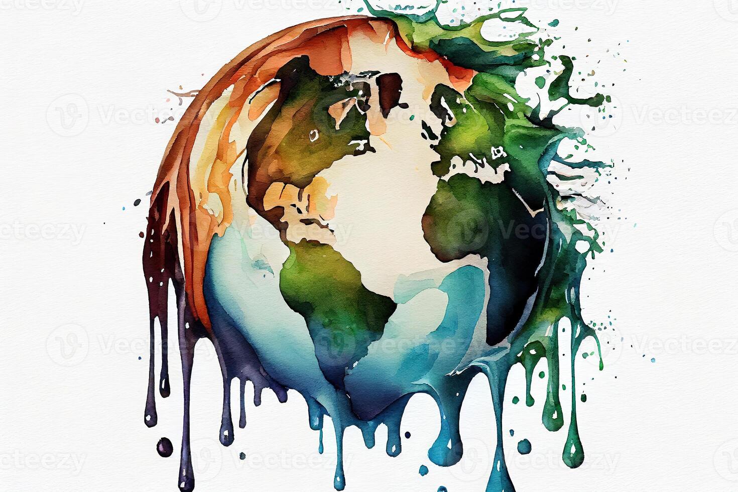 Watercolor melting earth design element. photo