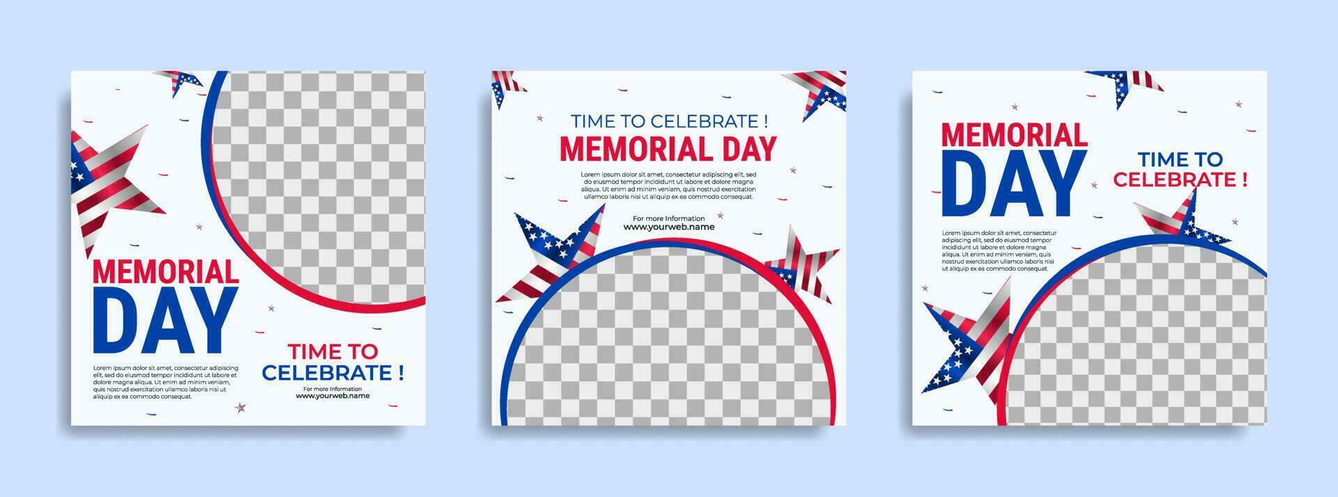 Memorial day Social media post template design with the national flag of the United States of America vector