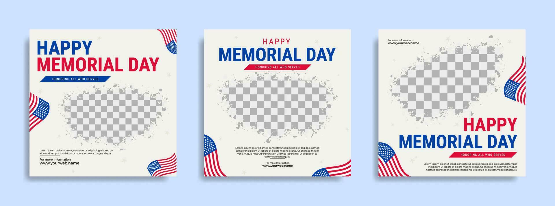 Memorial day Social media post template design with the national flag of the United States of America vector