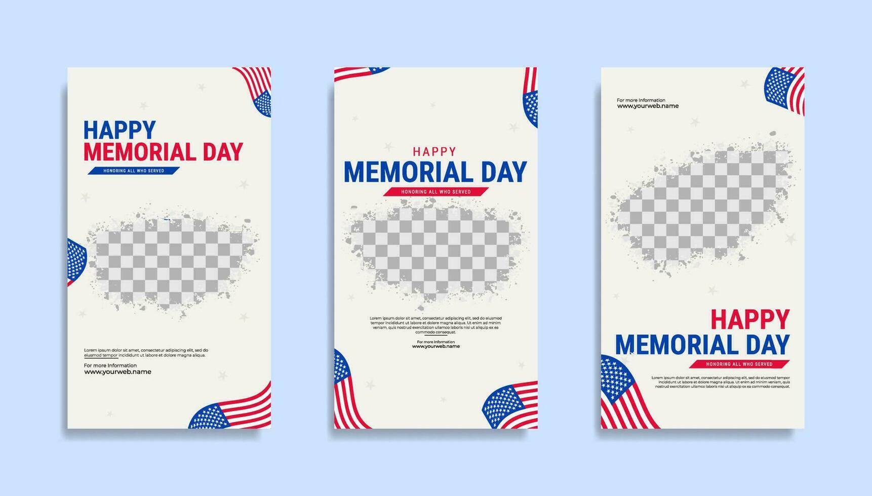 Memorial day Social media stories template design with the national flag of the United States of America vector