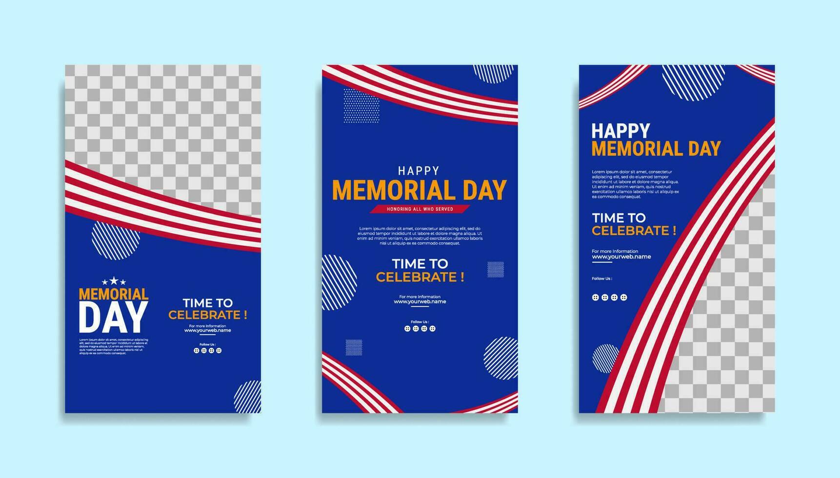 Memorial day Social media stories template design with the national flag of the United States of America vector