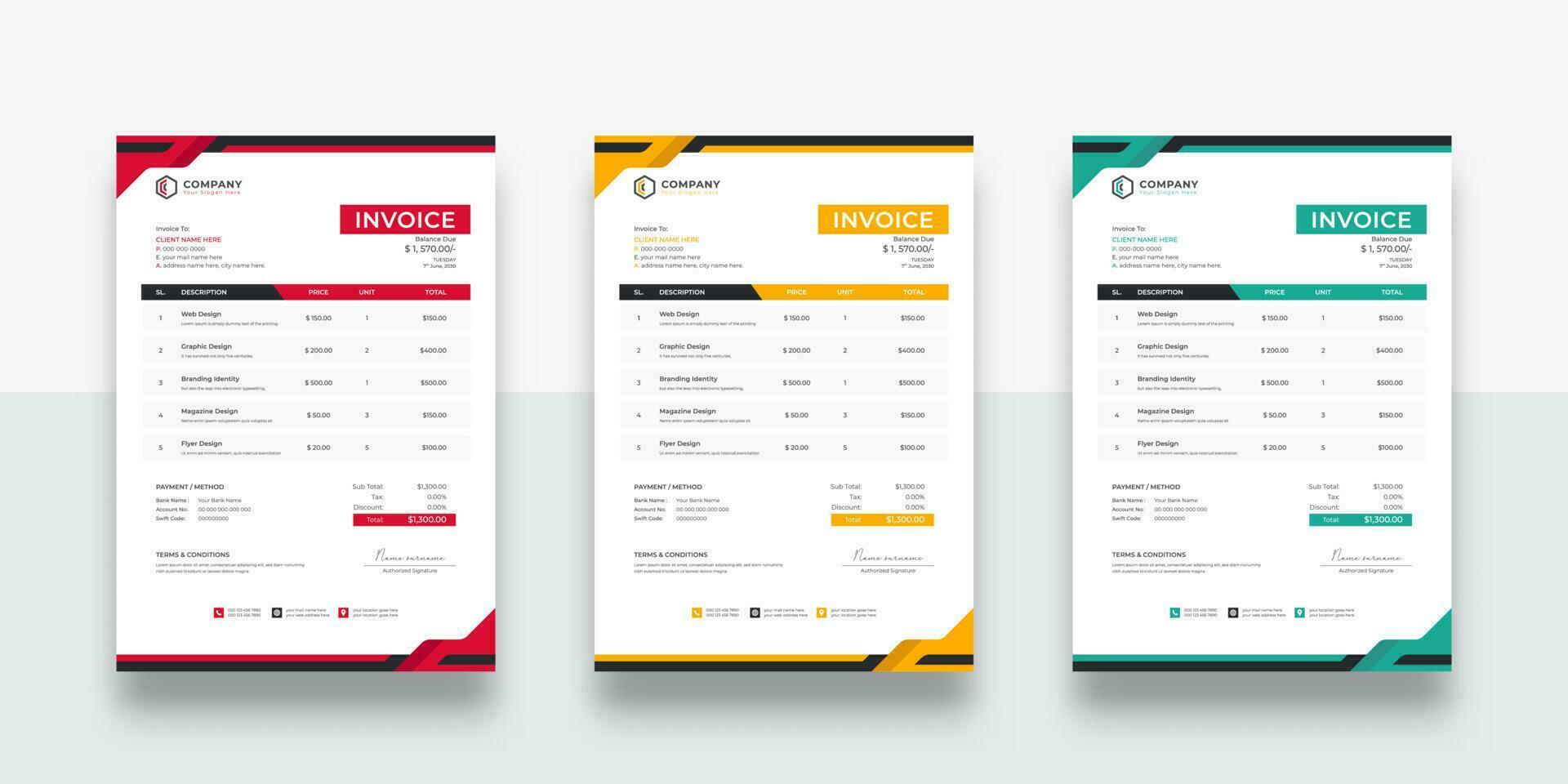 Modern and creative corporate business invoice template. creative invoice Template Paper Sheet Include Accounting, Price, Tax, and Quantity. vector