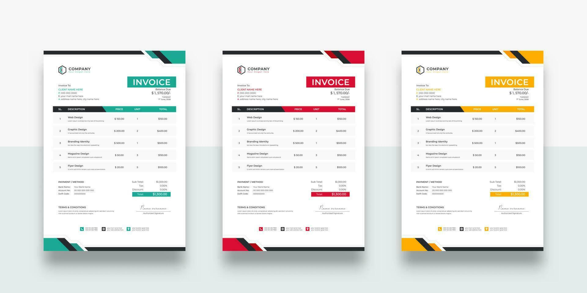 Abstract modern and Creative colorful business invoice template. creative invoice Template Paper Sheet Include Accounting, Price, Tax, and Quantity. vector
