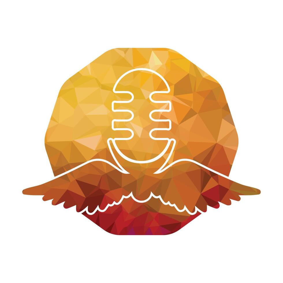 Podcast wings microphone logo with hexagon shape vector illustration.