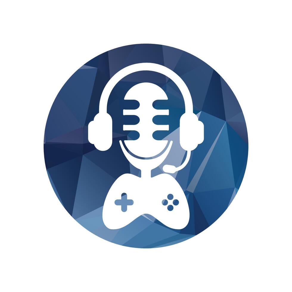 Gaming headphone and controller and podcast logo circle shape vector illustration