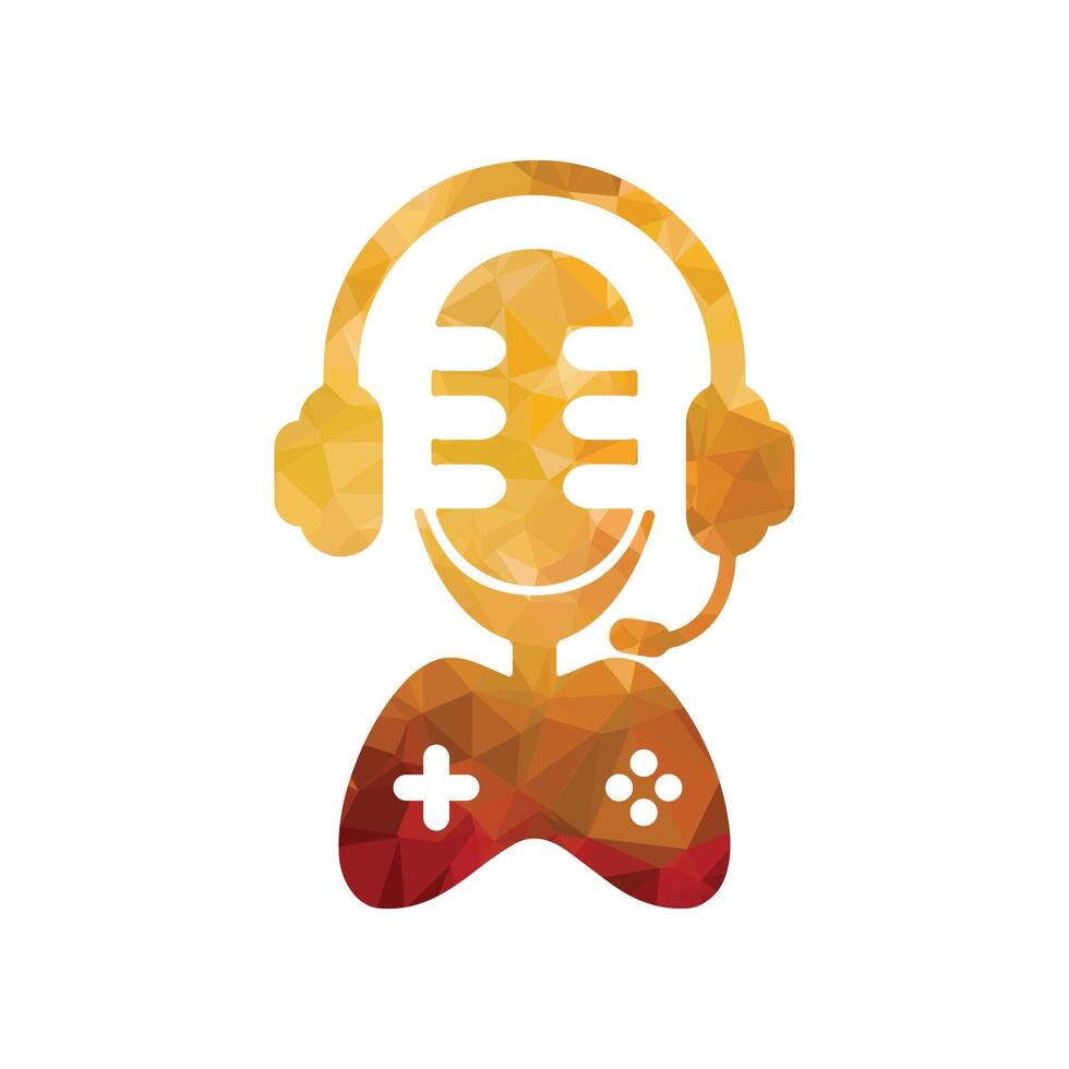 juego de azar auricular y controlador con podcast micrófono logo diseño modelo. vector