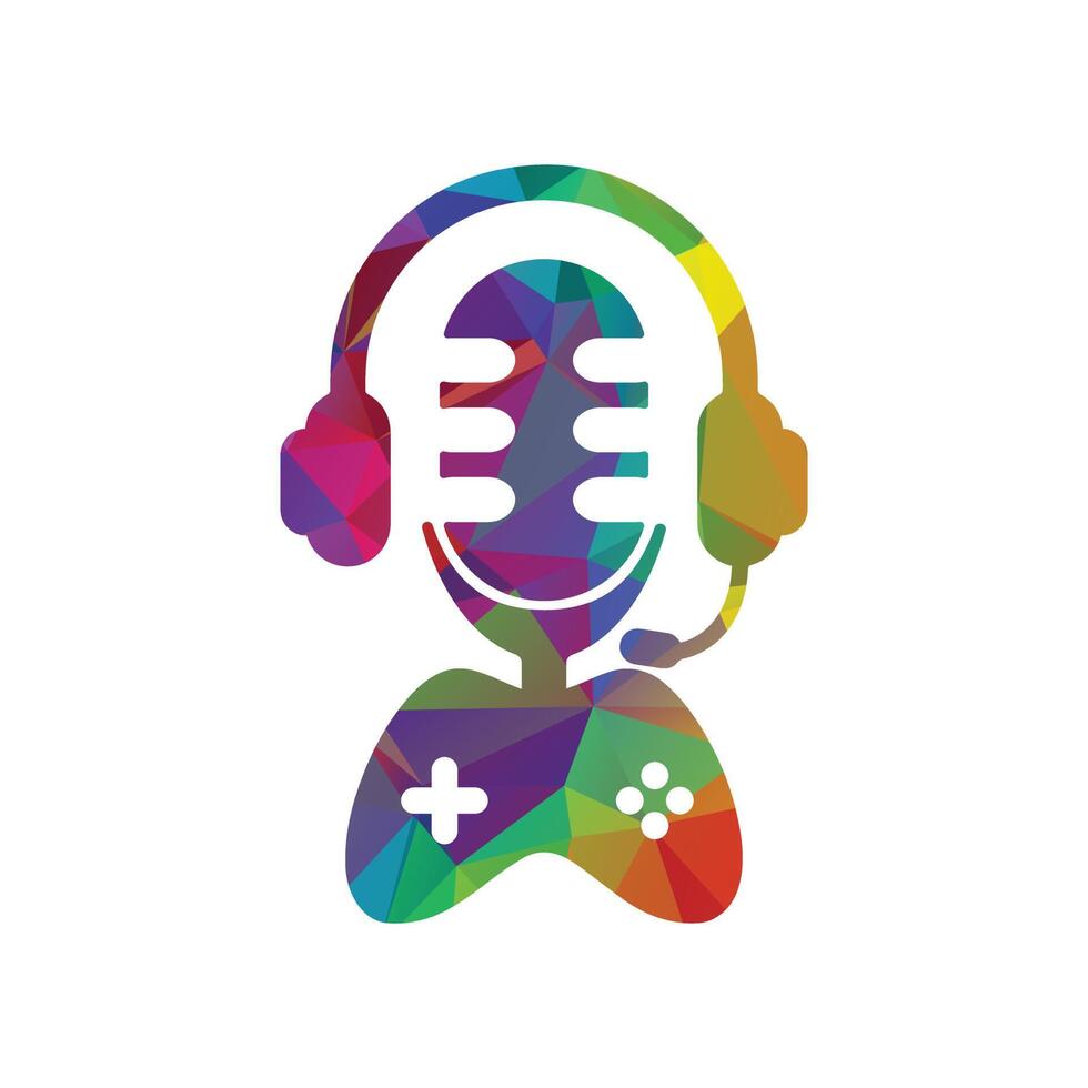 juego de azar auricular y controlador con podcast micrófono logo diseño modelo. vector