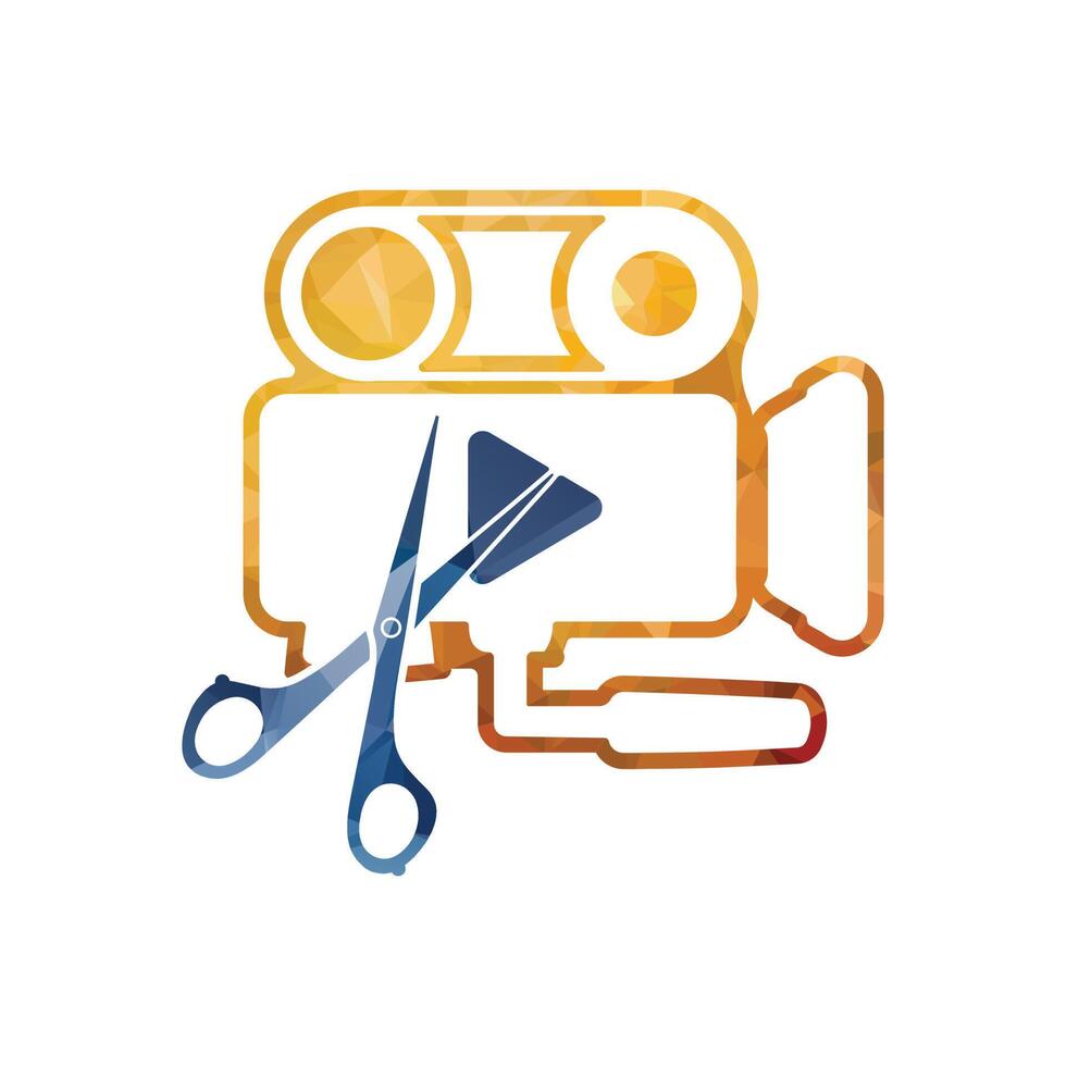 Media camera and Scissors icon video camera vector movie camera illustration.