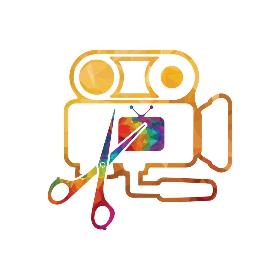 Media camera and Scissors and TV icon video camera vector movie camera illustration.