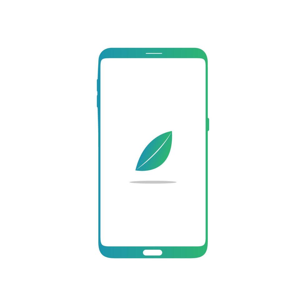 Smart phone logo design. mobile vector illustration and leaf icon.