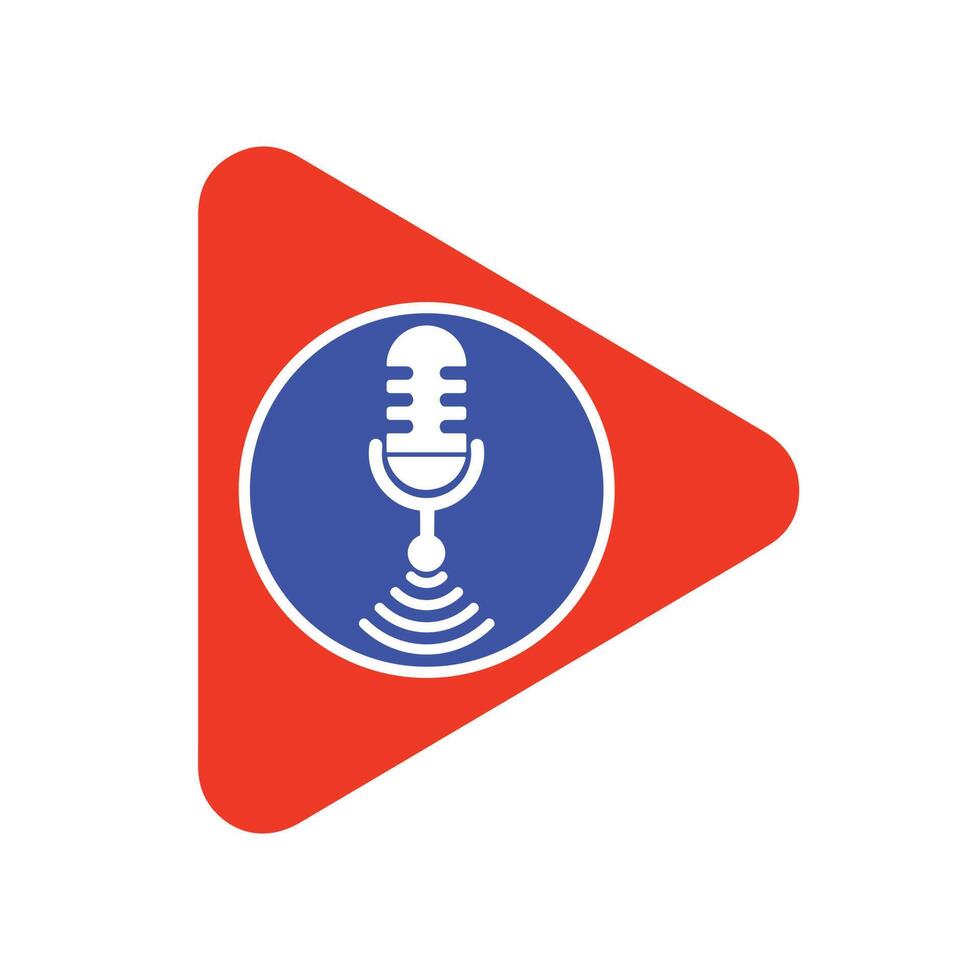 Wi-Fi Podcast microphone Icon inside play button vector Design.