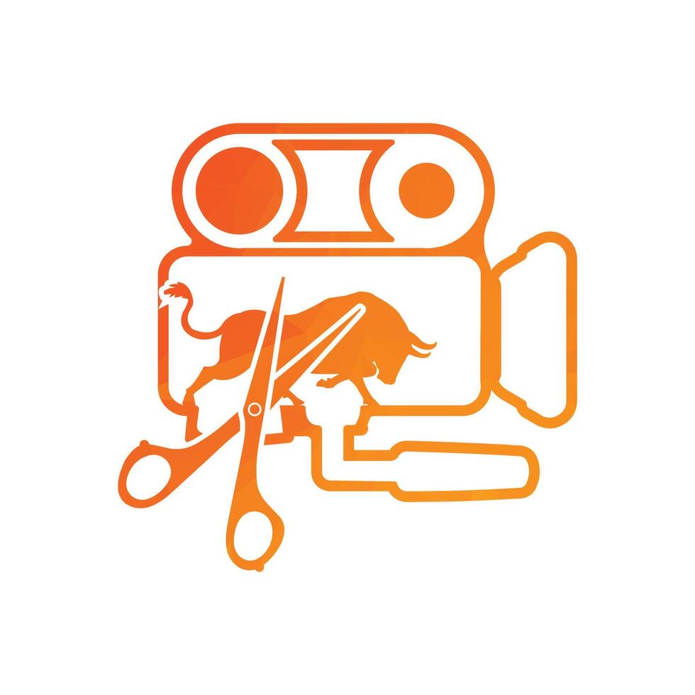 Media camera and Scissors and bull icon video camera vector movie camera illustration.