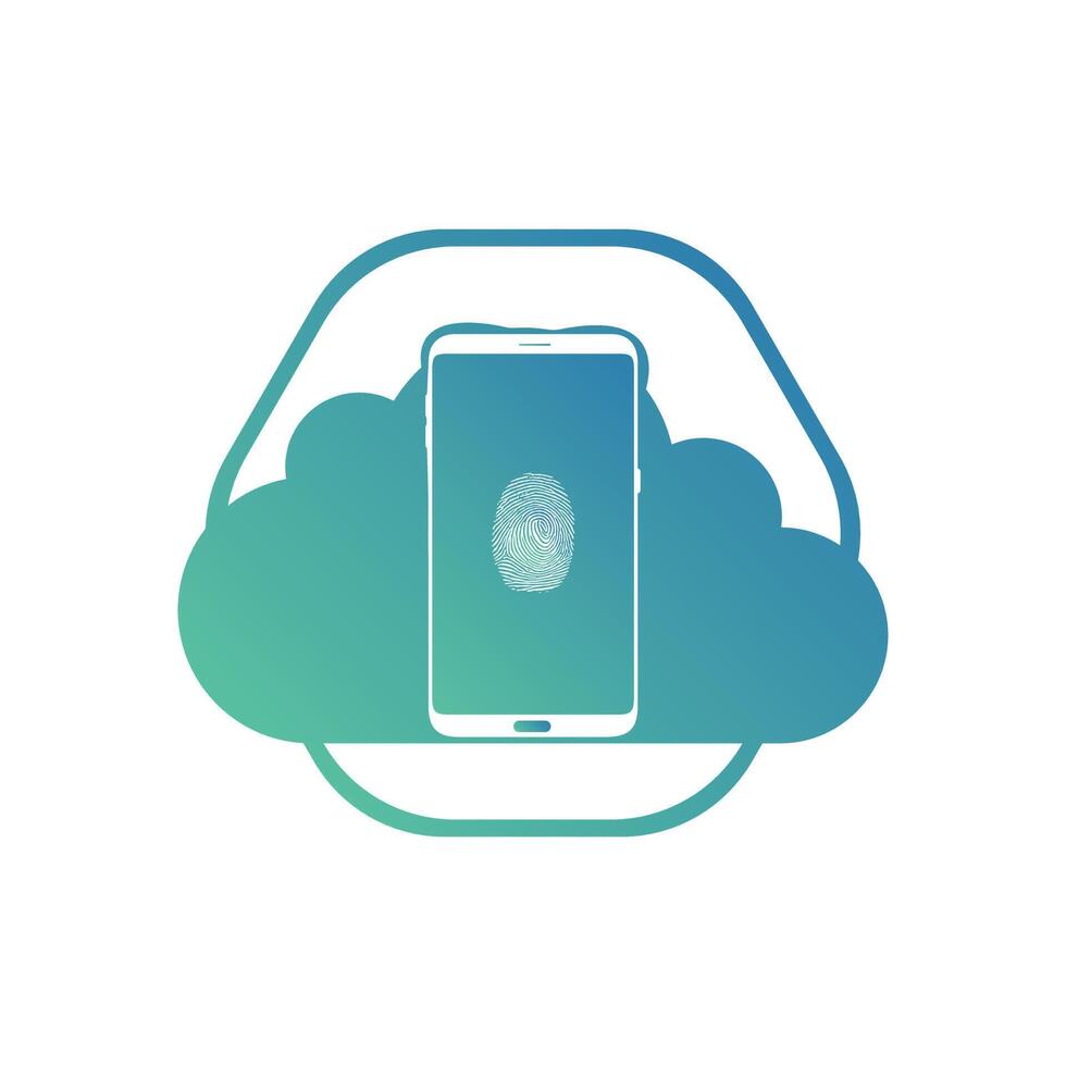 Smart phone logo design. mobile vector illustration with fingerprint   inside cloud shape icon .