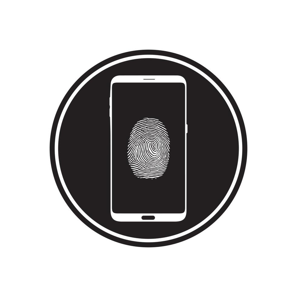 Smart phone logo design. mobile vector illustration with fingerprint and inside circle shape icon .