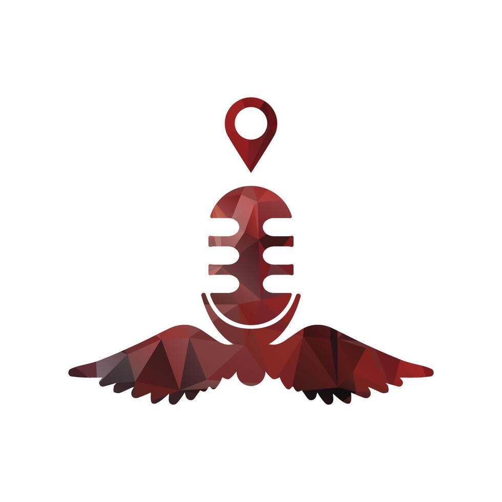 Podcast wings microphone logo with location icon vector illustration.