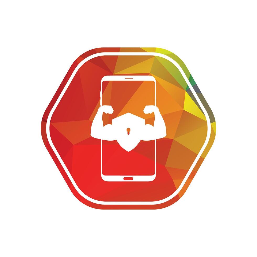 Smart phone logo design. mobile vector illustration inside hexagon shape icon .