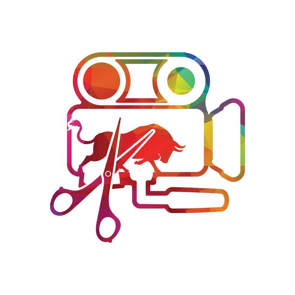 Media camera and Scissors and bull icon video camera vector movie camera illustration.