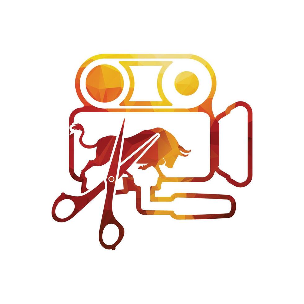 Media camera and Scissors and bull icon video camera vector movie camera illustration.