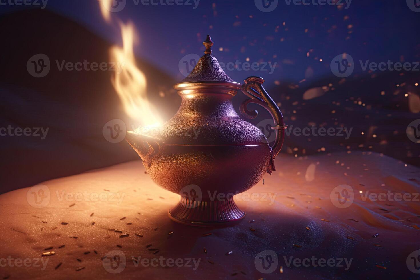 antiguo Arábica lámpara. petróleo lámpara en oriental estilo con floral textura. generativo ai foto