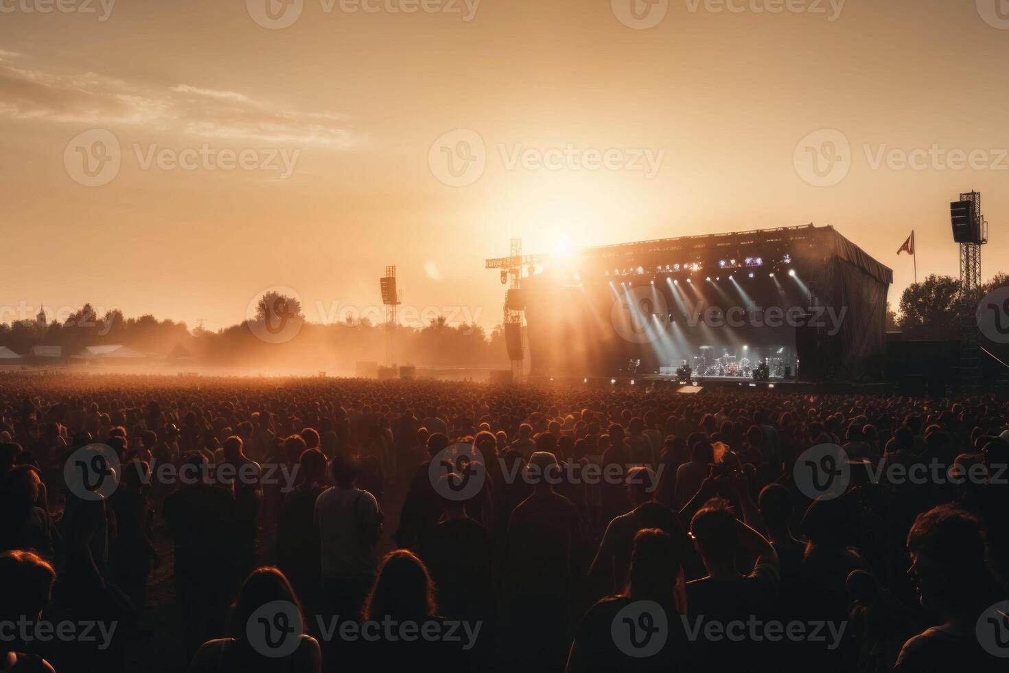 Crowd at a open air concert. People celebrating on an summer open air. photo