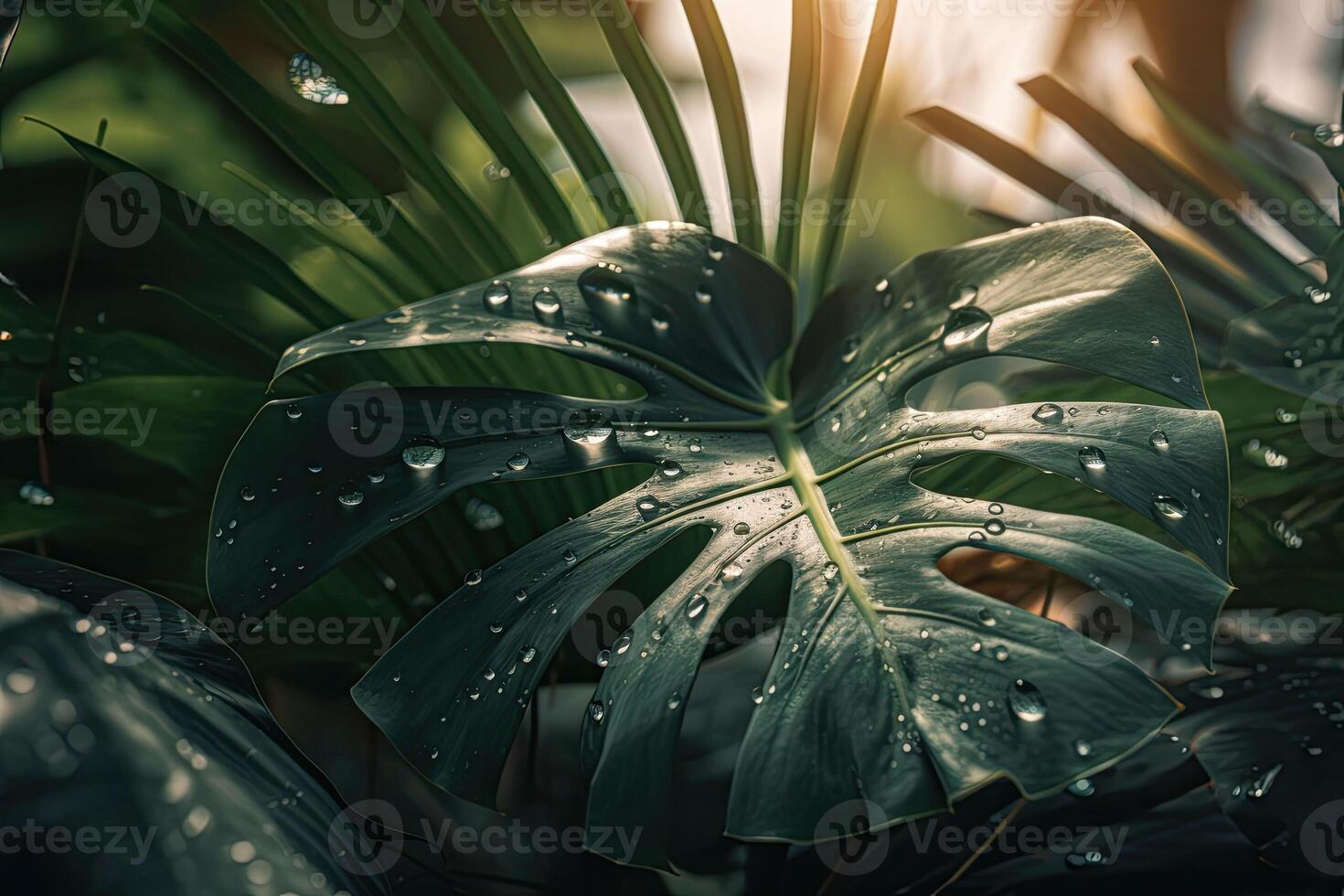 Green tropical palm leaves. Nature spring concept. Minimal summer jungle pattern. photo