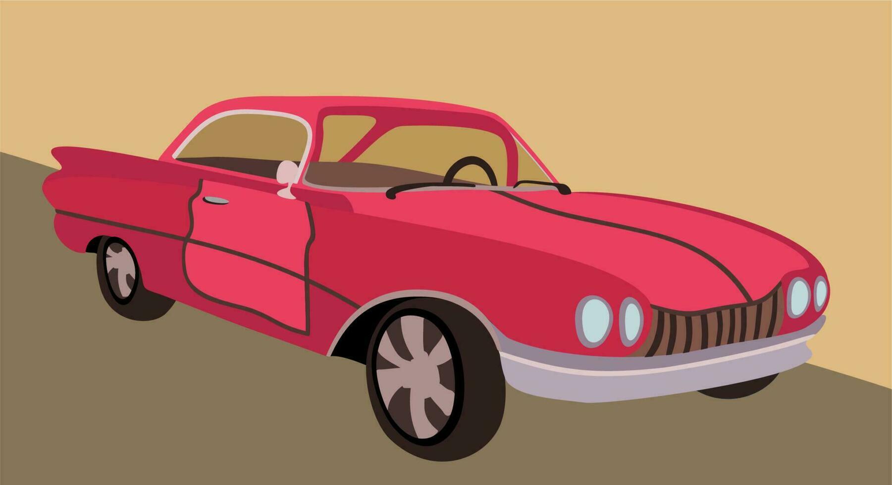 Retro car. Vector illustration. Red car.