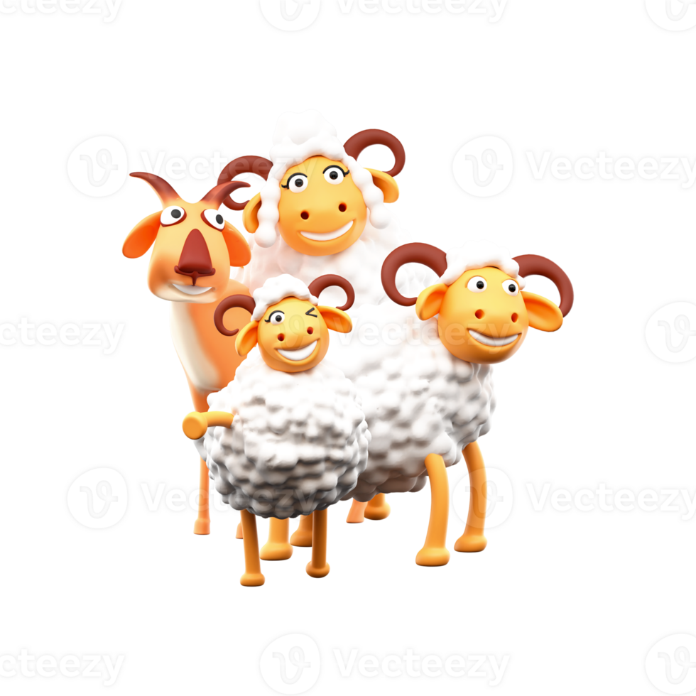 3d dibujos animados Tres oveja y cabra png