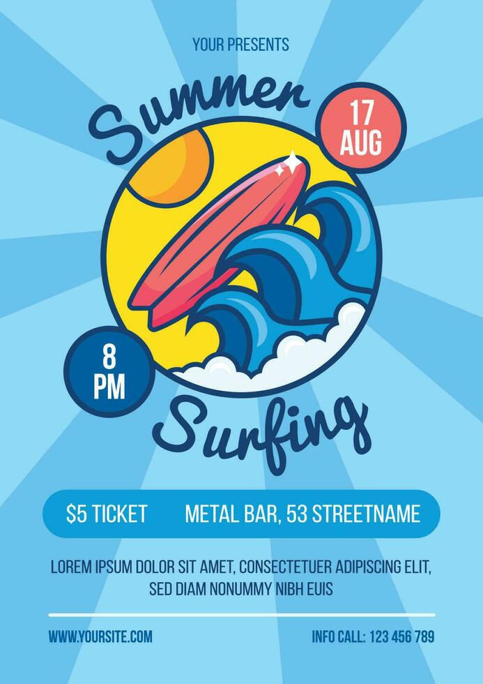 verano surf fiesta fiesta póster vector