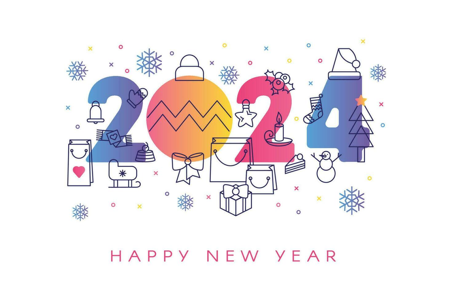 Happy 2024 New Year Horizontal A4 Banner vector