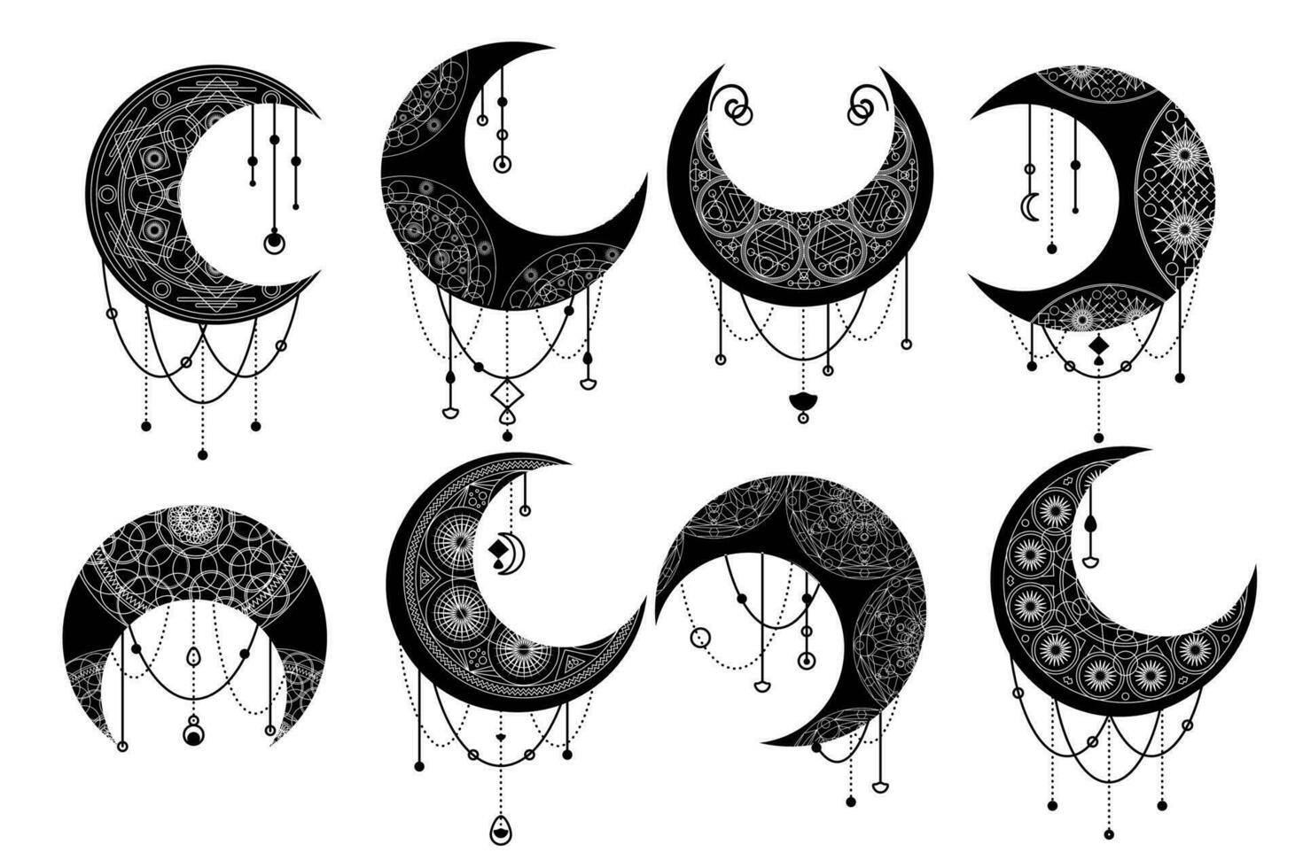 negro luna, creciente decorativo elemento vector