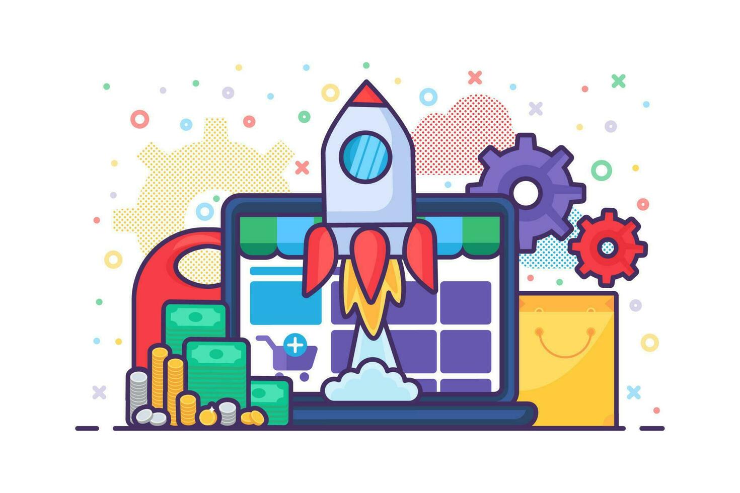 Business Project Space Rocket Startup Launch vector