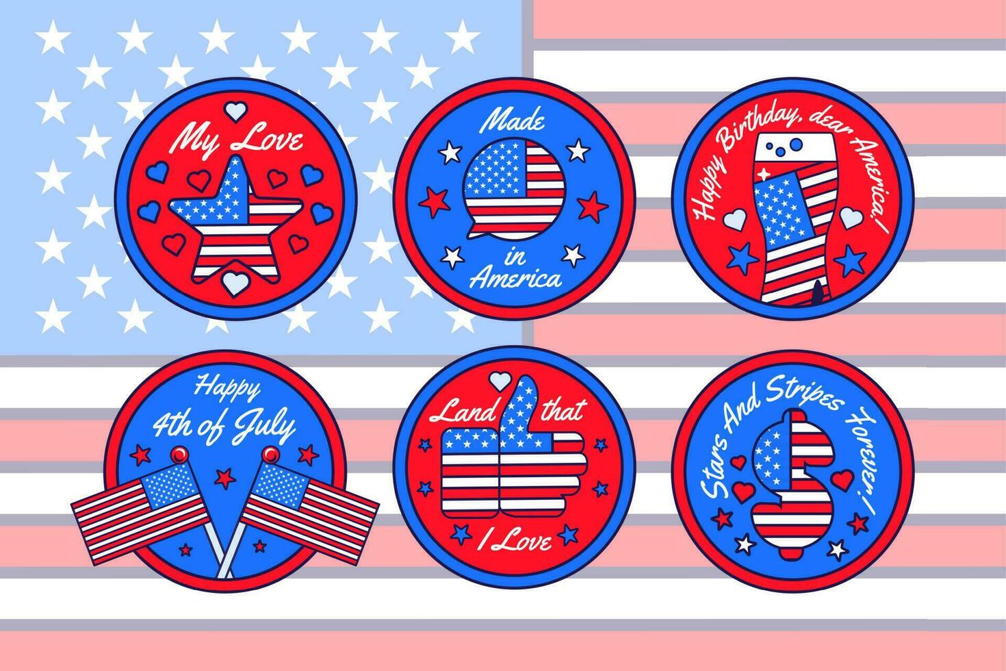 4th July America Stickers Collection vector