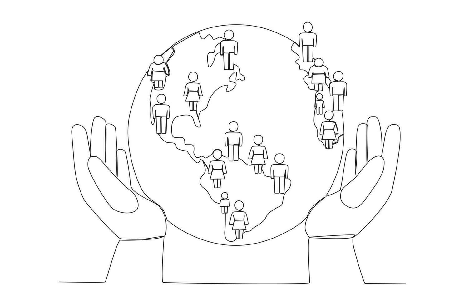 Hands protecting the world with the human population vector