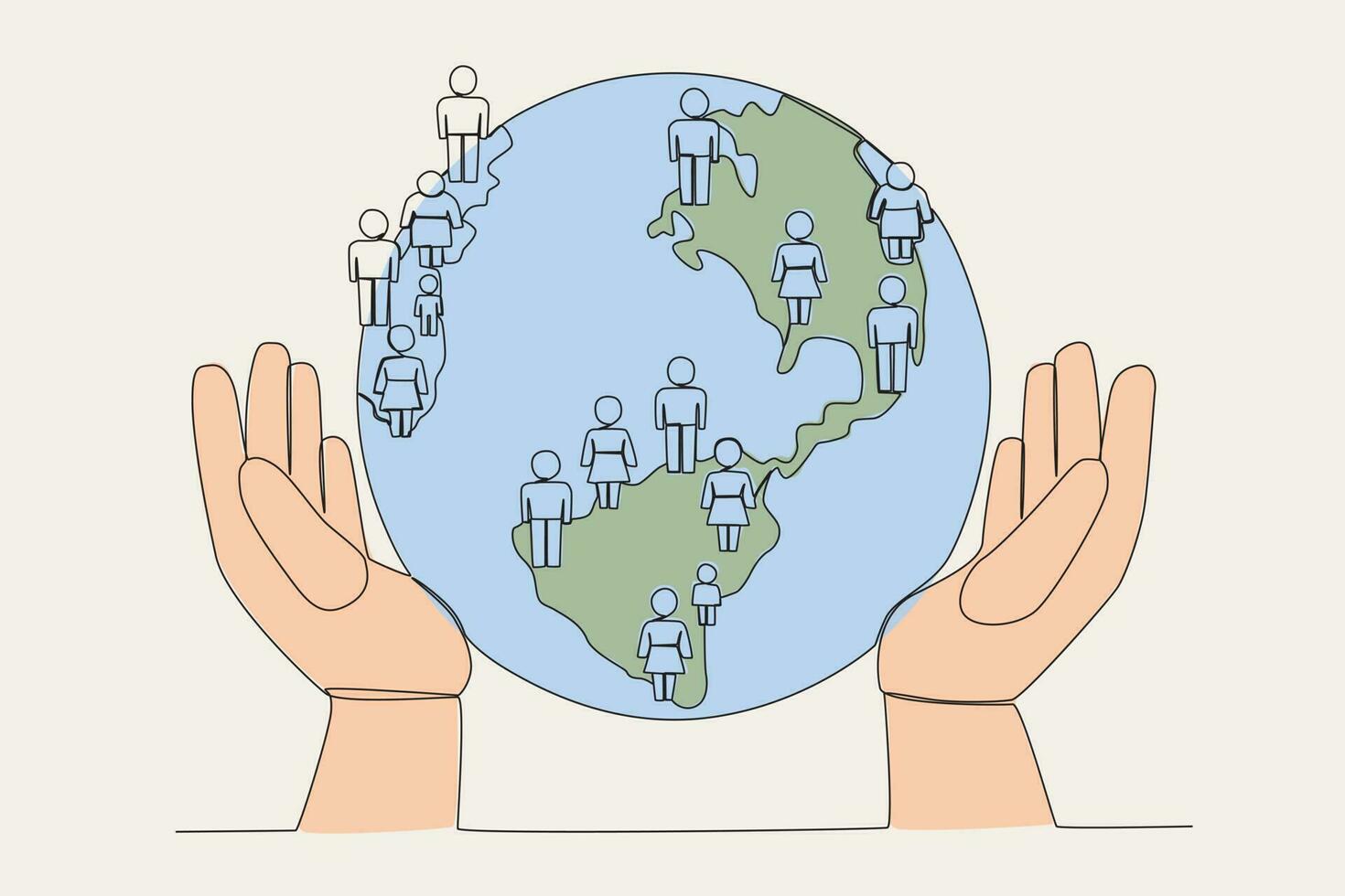 Colored illustration of hand protecting earth's population vector
