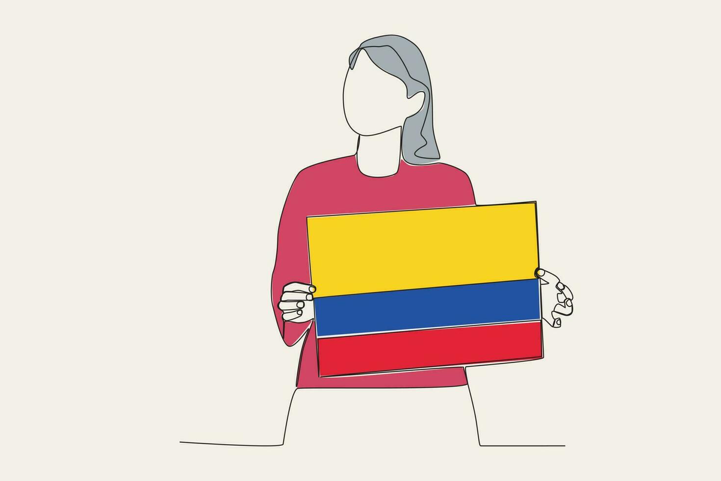 Color illustration of a woman holding a Colombian flag vector