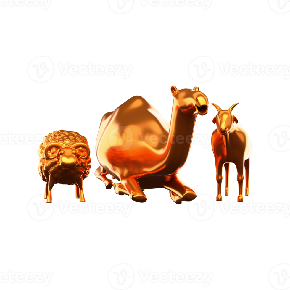 3D Bronze Animal Like As Camel With Sheep And Goat png