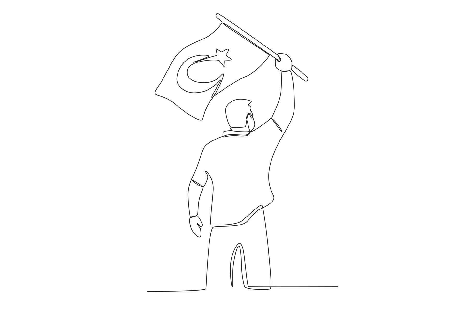 Rear view of a man celebrating the Turkish flag 23786608 Vector Art at