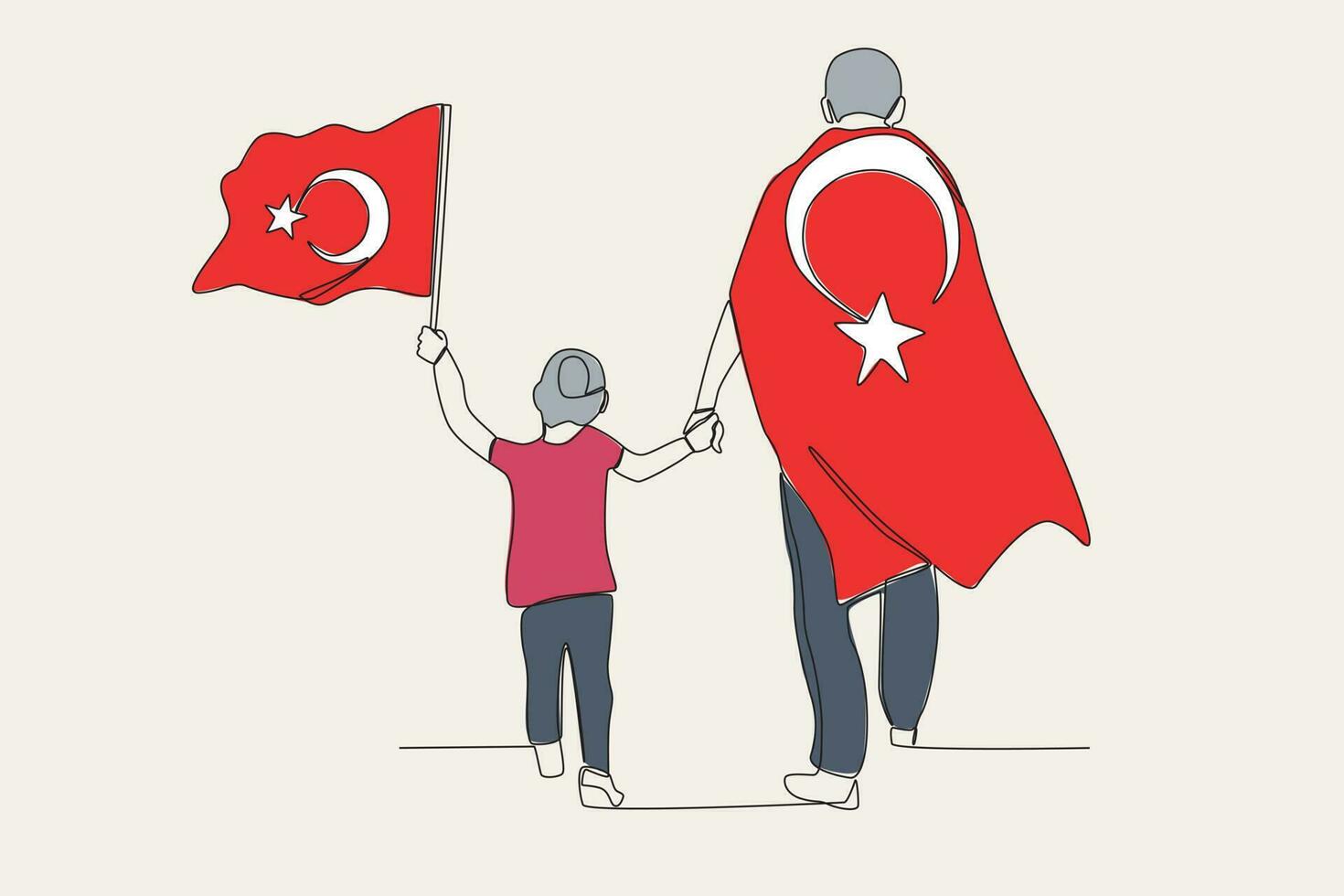 Color illustration of a man and his son celebrating 15 Temmuz vector