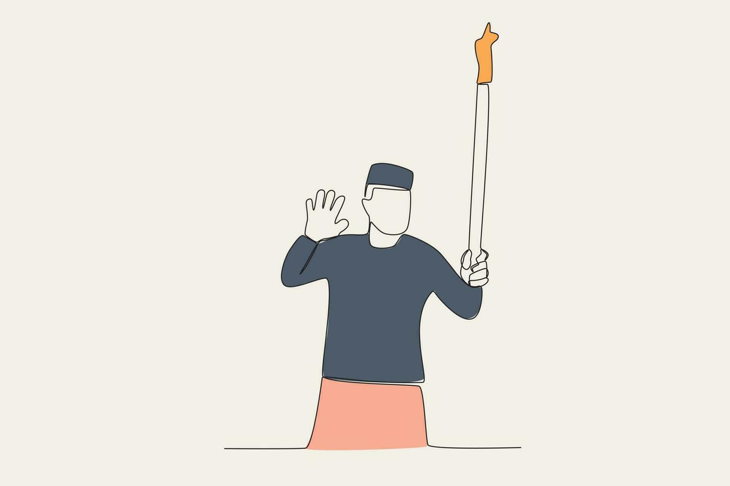 Color illustration of a man waving while carrying a torch vector