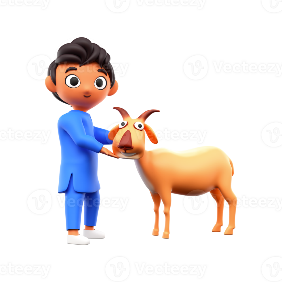 3D Islamic Young Boy Holding Goat png