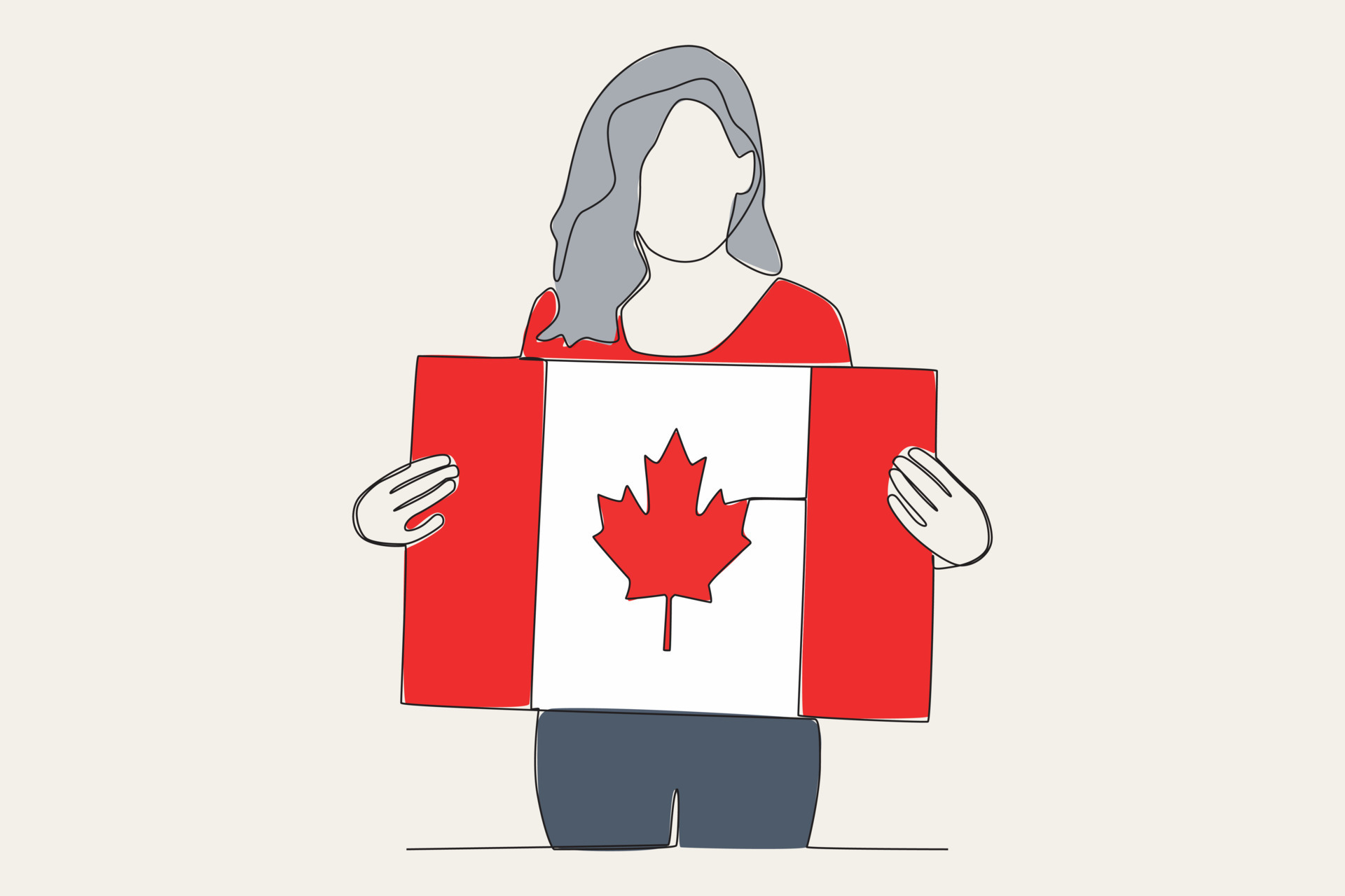 Color illustration of a woman holding a Canadian flag 23786646 Vector ...