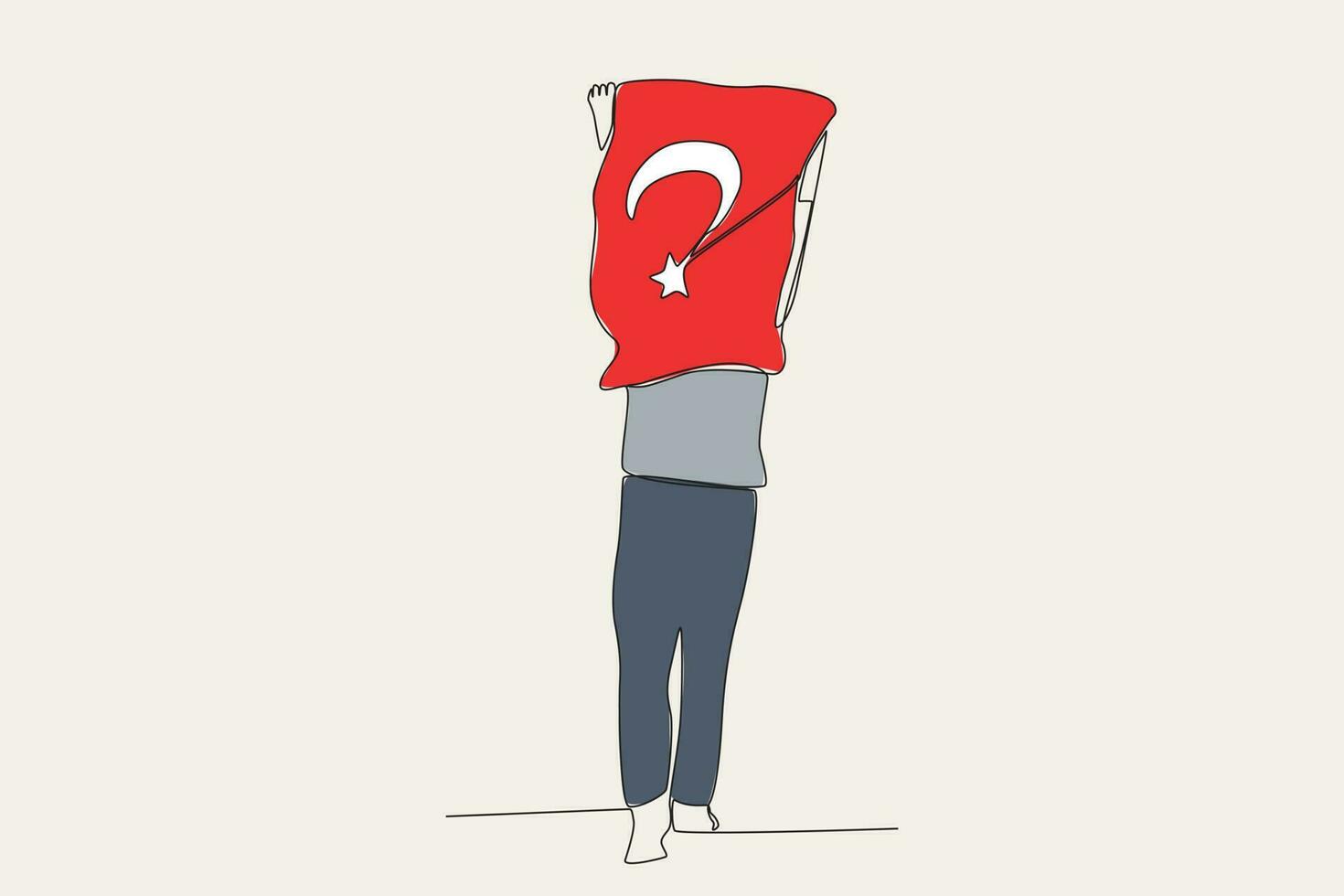 Color illustration of a man carrying a Turkiye flag vector