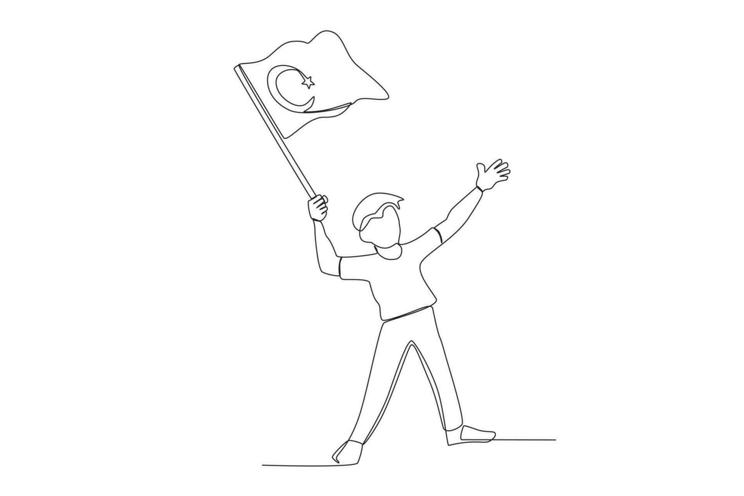 A boy holds up a Turkish flag vector