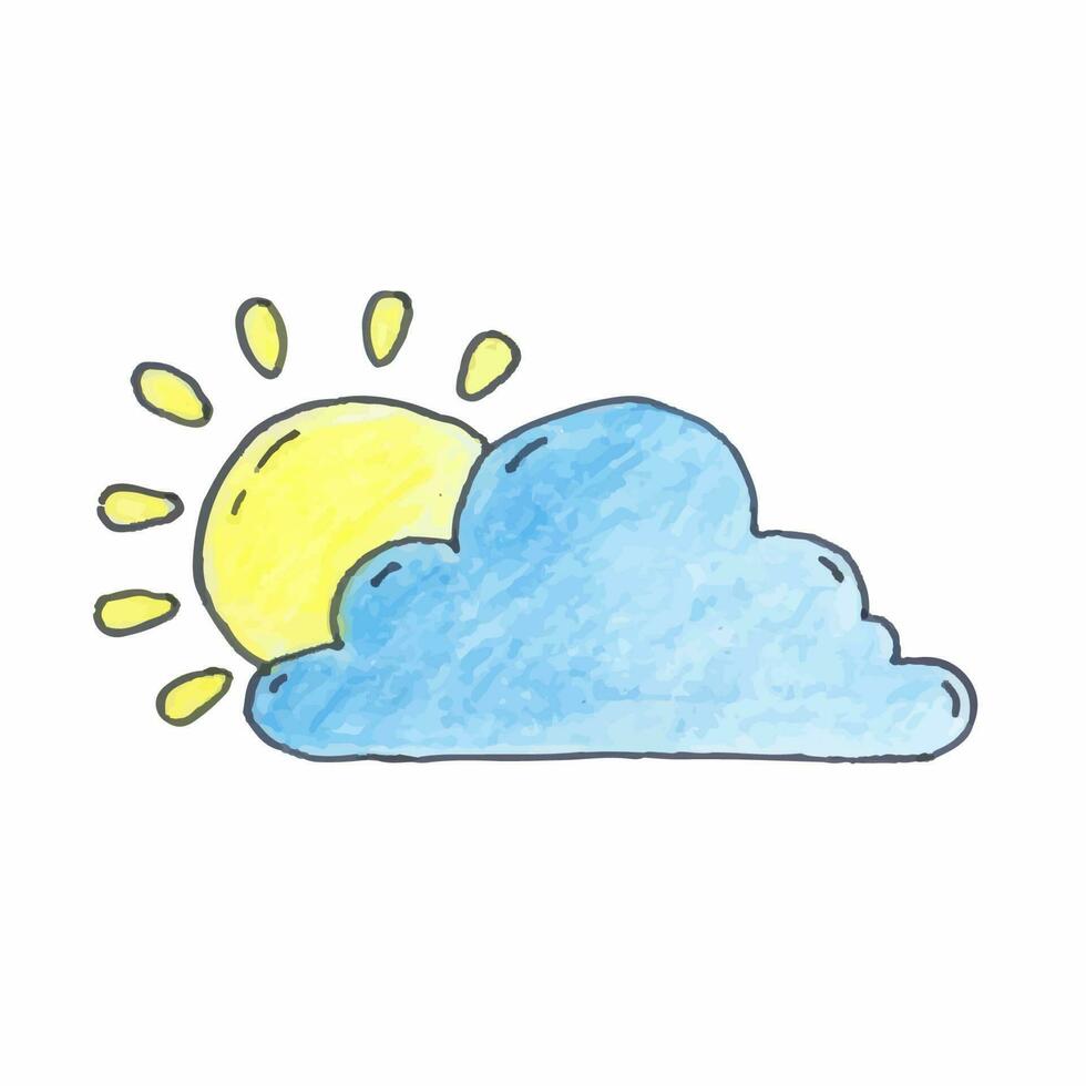 The sun behind the cloud. Vector illustration isolated on a white background