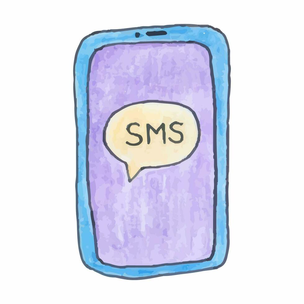 Hand-drawn smartphone on white background. Simple vector illustration isolated on white background